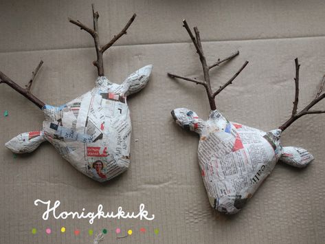 PAPER MACHE - Winter Wonderland - Visual Arts Enrichment with H.L. Groenstein Paper Mache Animal Head, Paper Mache Christmas, Paper Mache Animals, Paper Mache Art, Paper Mache Crafts, Origami Art, Animal Heads, Paper Mache, Work In Progress