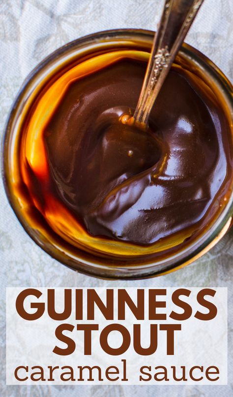 a jar of caramel sauce with a spoon. Caramel Sauce For Ice Cream, Easy Homemade Caramel Sauce, Sauce For Ice Cream, St Patrick's Day Desserts, St Patrick's Day Dessert, Caramel Recipes Sauce, St Patricks Day Food, Homemade Caramel Sauce, Spiced Cider