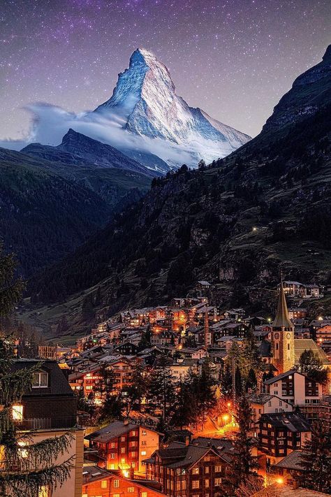 Cityscape Night, City Of Starlight, Zermatt Switzerland, Winter Scenery, Night View, Zermatt, Follow Instagram, Beautiful Places To Travel, Dream Destinations