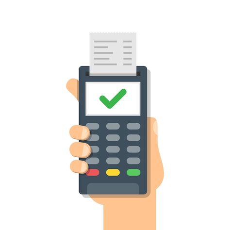 Pos Machine, Pos Terminal, Card Machine, Sign Business, Business Concept, Male Hands, Hand Holding, Line Illustration, Flat Style