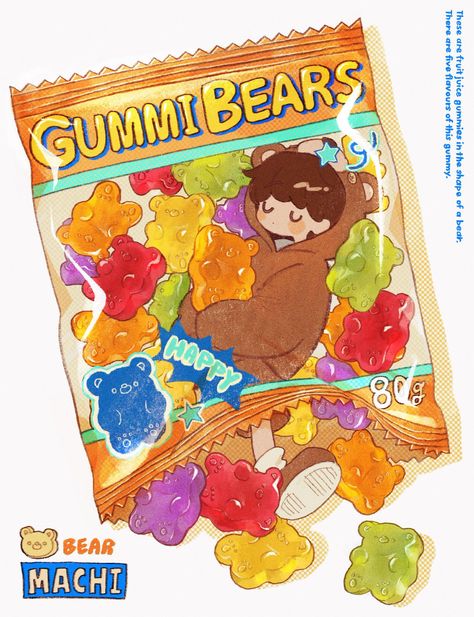 Japanese Food Illustration, Book Illustration Design, Bear Drawing, Manga Drawing Tutorials, Candy Art, Bear Illustration, Artist Alley, Different Art Styles, Gummy Bear