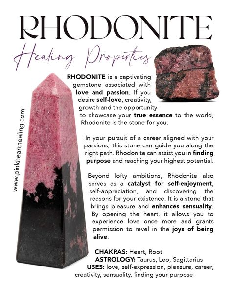 💗 Rhodonite 💗 Shop Rhodonite -->... - Pink Heart Healing | Facebook Crystal Grimoire, Witch Crystals, Rhodonite Crystal, Clear Energy, Heal Your Heart, Divine Purpose, Self Appreciation, Heart Healing, Woo Woo