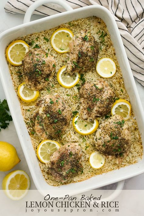 Baked Lemon Chicken And Rice, Easy Baked Lemon Chicken, Ultimate Beef Stew, Lemon Chicken And Rice, Lemon Dinner, Rice Lemon, Joyous Apron, Lemon Chicken Rice, Lemon Chicken Thighs