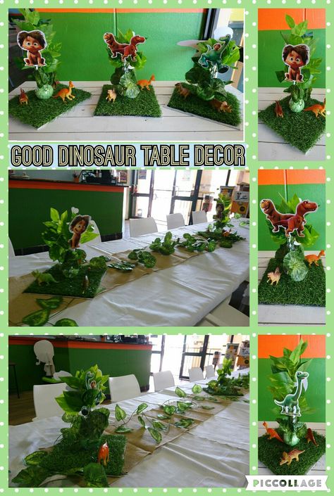 Good Dinosaur DIY table center pieces - Little OTs The Good Dinosaur Centerpieces, Dino Centerpiece, The Good Dinosaur Party, Dinosaur Centerpieces, Dino Balloons, Dinosaur Table, Dinosaur Diy, Dinosaur Craft, Printable Craft Templates