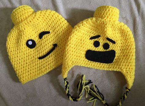 This is for the PDF Pattern ONLY * Not the Finished Product* Basic crochet knowledge and terms are needed for this pattern. Yarn used is Red Heart Super Saver in Bright Yellow and Black. Basic Beanie and ear flip directions are included. Pattern includes sizes for: Newborn- 3 month 3-6 month 6-12 month Toddler Child Lego Crochet Hat, Loom Knit Halloween Projects, Grinch Hats, Lego Crochet, Alpha Graph, Lego Blanket, Lego Hat, Crochet Grinch, Crochet Lego