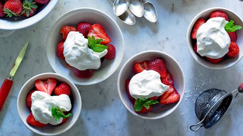 Here’s a perfect summer recipe from “How to Cook Everything” for berries with Swedish cream — a mixture of sour and fresh cream, is akin to crème fraîche, but quicker to make (and certainly with easier-to-find ingredients) Make this with any berries you like. Swedish Cream, Nigella Lawson Recipes, Berries And Cream, Warm Desserts, Fresh Strawberry Pie, Summer Recipe, Nyt Cooking, Strawberry Puree, Baked Dessert Recipes