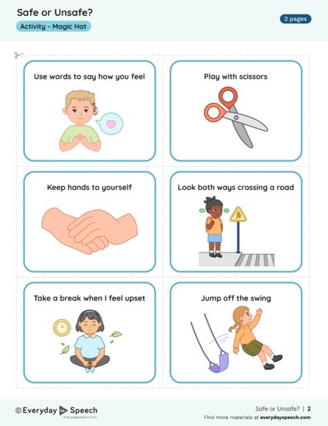 Download this free printable worksheet & lesson plan! Find thousands of materials and video lessons at www.everydayspeech.com! Safe And Unsafe Worksheets, Everyday Speech, Activity For Preschool, Educational Worksheets, Free Printable Worksheets, Home Safety, Worksheet Template, Digital Activities, Video Lessons