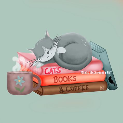 Sleepy kitty cat, books, and coffee. What else could you want in this crazy world? 🐈 💛 I originally had a plant and a window with this piece but I didn’t like the way that looked so I ended up removing them. I’m happy with the way it ended up! 🌷Join my Patreon for digital goodies: patreon.com/MargoAngermillerArt 🌷Shop for prints, stickers, and more: MAngermillerArt.redbubble.com #illustrator #digitalpainting #artistsoninstagram #animalart #creativegoals #creativepractice Sleepy Kitty, Books And Coffee, Cat Books, Sleepy Cat, Kitty Cat, Digital Painting, Animal Art, Book Art, The Way