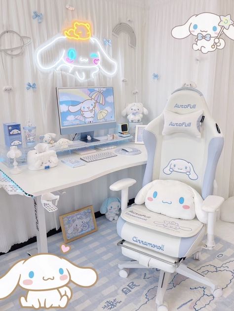 Autofull Gaming Chair, Cinnamoroll Room, White Gaming Chair, Blue Gaming Chair, Best Room Decor, Best Room, Bedding Inspiration, Decor 2024, Room Desk