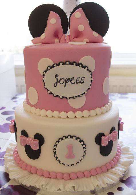 Two tier minnie theme cake 3 Tier Minnie Mouse Cake, Minnie Mouse Cake 2 Tier, Minnie Mouse Birthday Party Ideas Diy, Birthday Cake 2 Tier, Minnie Mouse Cake Design, Cake 2 Tier, Fun Cake Pops, Minnie Mouse Birthday Cake, Minnie Mouse Birthday Theme