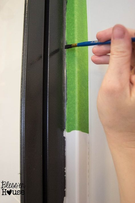 How NOT to Paint a Shower Door (And How to Fix Spray Paint Mistakes) | Bless'er House Window Shower Door, Diy Shower Door, Paint Mistakes, Fix Spray, Chrome Shower Door, Black Shower Doors, Bathroom Shower Doors, Painting Shower, Industrial Factory