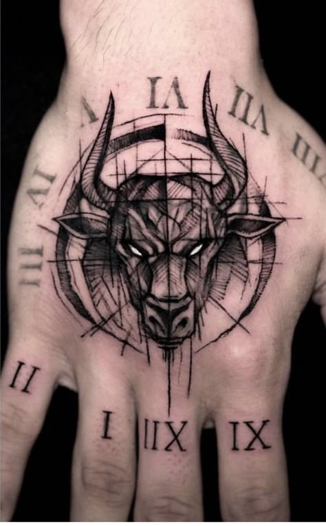 Toros Tattoo, Men's Tattoo Ideas, Taurus Symbol Tattoo, Tattoo Main, Taurus Bull Tattoos, Back Of Leg Tattoos, Fierce Tattoo, Men's Tattoo, Tattoo Homme