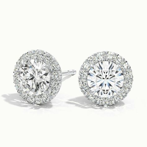 0.70 Ct. Each Round CVD Diamond Halo Earrings Timeless Jewellery, Carat Sizes, Soul Contract, Round Halo, Cvd Diamond, Halo Earrings, Halo Pendant, Moissanite Earrings, Diamond Earring