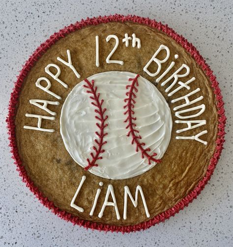 Baseball Themed Cookie Cake, Baseball Birthday Cookie Cake, Mens Cookie Cake, Softball Cookie Cake, Baseball Cookie Cake Ideas, Round Cookie Cake, Cookie Cake Birthday Designs Boy, Baseball Cookie Cake, Decorated Cookie Cake