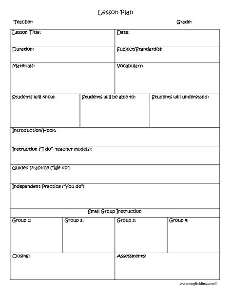 Lesson Plan Template | Small Group Lesson Plan Template Lesson Plan Template Kindergarten, Art Lesson Plan Template, Daily Lesson Plan Template, Small Group Lesson Plan Template, Lesson Plan Template, Lesson Plan, Teacher Worksheets Lesson Plans, Teacher Lesson Plans Template, Blank Lesson Plan Template