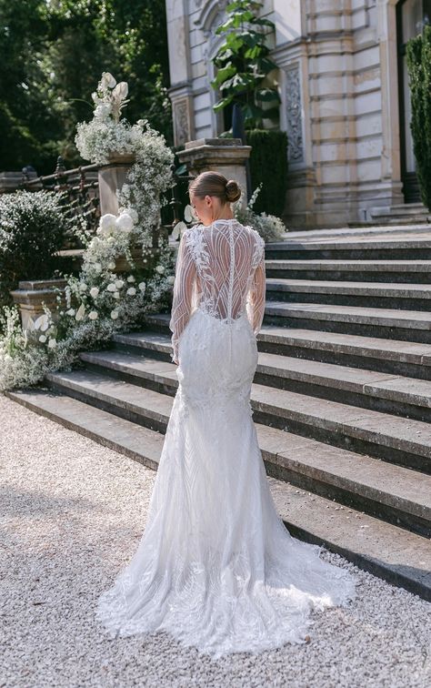 Sexy Fit-and-Flare Lace Wedding Dress with High Neckline Wedding Dress With High Neckline, Martina Liana, Classic Brides, The Modern Bride, A Wedding Dress, Bride Style, Lace Wedding Dress, Modern Bride, High Neckline