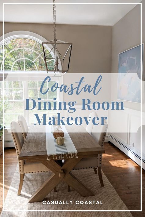 Coastal Formal Dining Rooms, Sea Salt Dining Room Walls, Coastal Dining Set, Coastal Dinning Room Ideas, Decorating Dining Room Walls, Costal Dining Rooms, Coastal Dining Table Decor, Dining Rooms 2023, Beachy Dining Room Ideas