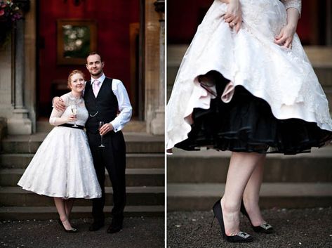 Candy Anthony wedding dress, black petticoat, Manolo Blahnik wedding shoes. LOVE! Wedding Dresses With Color, Layer Wedding Dress, Manolo Blahnik Wedding, Black White Wedding Dress, Manolo Blahnik Wedding Shoes, Candy Anthony, Wedding Dress Black, 1950s Wedding Dress, Vintage Wedding Hair