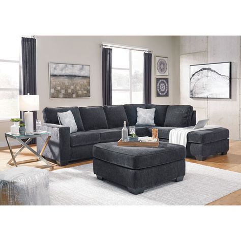 Riles Slate Right Chaise Sectional Sectional Sofa Ideas, Sectional Living Room Layout, Grey Living Room Ideas, Sectional Living Room, Gray Sectional, Grey Couch Living Room, Contemporary Sectional, Corner Sectional Sofa, Accent Ottoman