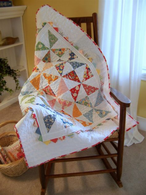 25 Best Charm Square Quilts & Projects - Diary of a Quilter - a quilt blog Pinwheel Baby Quilt, Free Baby Quilt Patterns, Square Quilts, Pinwheel Quilt Pattern, Charm Pack Quilt Patterns, Charm Square Quilt, Baby Quilt Tutorials, Pin Wheel, Moda Bake Shop