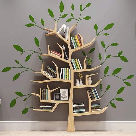 Unique Bookshelves, Creative Bookshelves, Floating Bookshelf, Pine Shelves, Tree Bookshelf, Bookcase Decor, Home Library Design, Bookshelf Design, Kids Bookcase