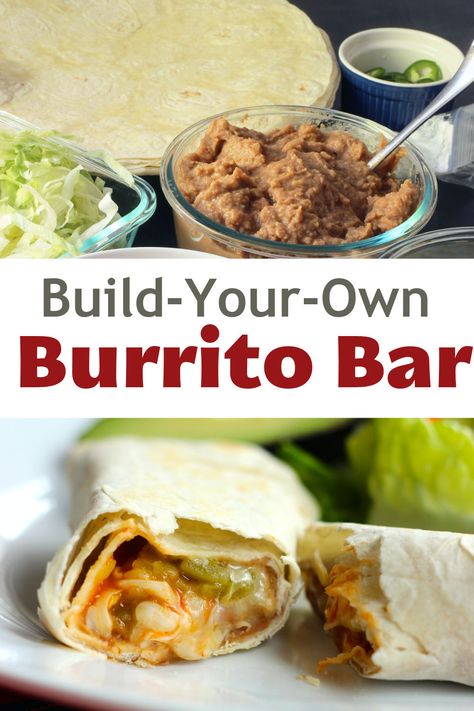 Build Your Own Wrap Bar, Burrito Bar Party Ideas, Wrap Bar Make Your Own, Build Your Own Burrito Bowl Bar, Make Your Own Burrito Bar, Burrito Bar Ideas, Burrito Bar Build Your Own, Breakfast Burrito Bar Ideas, Burrito Bar Party