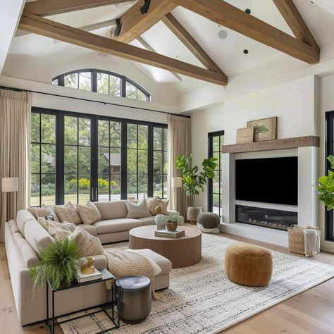 Great Room Addition Off Back Of House, Living Room Ideas Big, Vaulted Ceiling Living Room, Family Room Addition, Dream House Living Room, Farmhouse Interior Design, Country House Interior, Living Room Design Inspiration, Dream House Interior