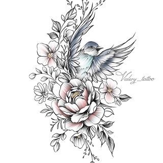 Bird And Flower Tattoo, Kunst Tattoos, Tattoo Zeichnungen, Men Tattoos, Muster Tattoos, Flower Tattoo Arm, Neck Tattoos, Sketch Tattoo Design, Butterfly Tattoos