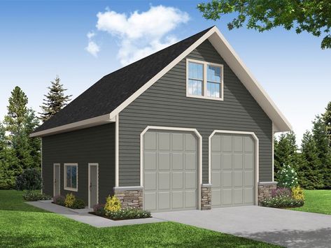 051G-0161: Garage Plan with Boat Storage & Loft 30x30 Garage Plans With Loft, Craftsman Style Garage Detached, Tudor Style Detached Garage, Garage With Bathroom, Detached Garage With Loft, Detached Rv Garage, Garage With Living Space, Detached Garage Plans, Garage Building Plans