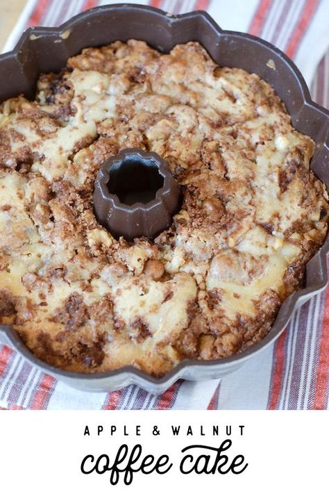 Perfect Apple Walnut Coffee Cake- a quick and easy breakfast for those Fall mornings #moist #sugar #butter #baking #german #cinnamon # Apple Coffee Bundt Cake, Apple Walnut Snack Cake, Apple Cinnamon Coffee Cake Bundt, Apple Coffee Cake Bundt, Apple Spice Cinnamon Swirl Coffee Cake, Apple Walnut Coffee Cake, Coffee Cake With Apples, Easy Apple Walnut Cake, Easy Apple Coffee Cake