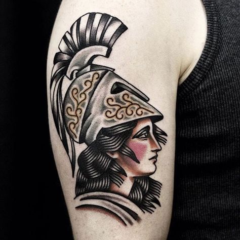 Roman God Tattoo, American Traditional Greek Tattoo, Traditional Warrior Tattoo, Traditional Athena Tattoo, Athena Warrior Tattoo, Athena Warrior Goddess Tattoo, Traditional Valkyrie Tattoo, Neotraditional Athena Tattoo, Mythical Tattoos