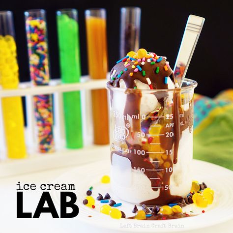 Ice Cream Lab perfect for a Science themed birthday party! // Left Brain Craft Brain FB Ice Cream Lab, Science Themed Party, Science Birthday Party Ideas, Scientist Birthday Party, Mad Scientist Birthday, Mad Science Party, Scientist Birthday, Brain Craft, Mad Scientist Party