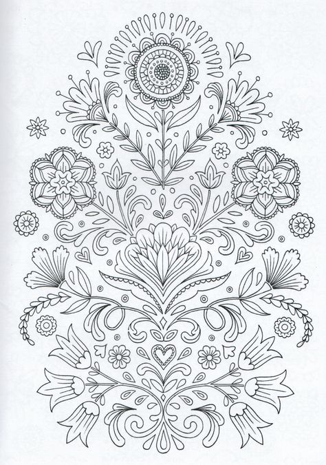 Scandinavian Coloring Book Pg 4 Scandinavian Embroidery Pattern, Scandinavian Folk Art Tattoo For Women, Scandinavian Coloring Pages, Scandinavian Mandala Folk Art, Scandinavian Flowers Illustration, Cute Mandalas Coloring Book, Love Coloring Pages, Folk Art Flowers, Free Adult Coloring Pages