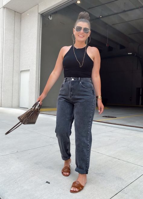 5 WAYS TO WEAR BLACK JEANS FOR SUMMER | THE RULE OF 5 Clothes Outfits Ideas Summer, Moms Summer Outfits Over 30, Tanks And Jeans Outfit, Summer Size 12 Outfits, Mom Jeans Inspo Outfits, Basic White Mom Outfit, 78 Degree Weather Outfit Spring, Mom Jeans Chic Outfit, Casual Daily Outfits Summer