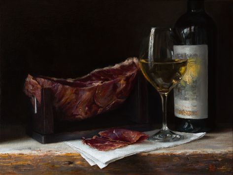 Ham/Prosciutto and Wine Oil Painting by Alexei Pal Wine Oil Painting, Figurative Art Painting, Abc Art, Still Life Paintings, Wine Painting, Painting Canvases, Life Paintings, Figurative Artwork, Artist Blog