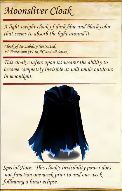 Moonsilver Cloak Hat Of Vermin Dnd, Cloak Of Invisibility Dnd, Dnd 5e Magic Cloak, Dnd Magic Items Homebrew Cloak, Dnd Low Level Magic Items, D&d Magical Items, Dnd Cloak Item, Dnd Magic Cloak, Cool Dnd Items