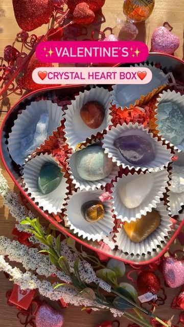 Gem Essentials ︴Crystals ︴Essential Oils on Instagram: "Valentine’s Day gift ideas coming your way ✨ These heart shaped crystal boxes come with 11 uniquely different tumbled stones and rough rocks. Each one has a special spiritual significance to help your raise your vibration and cleanse your overall energy 🪬 Love, connection, confidence, communication, and creativity are just a few of the things these crystals will provide you when kept in your scared space 💕 This is the perfect gift to trea Scared Space, Valentines Memes, Raise Your Vibration, Crystal Box, Love Connection, Heart Box, Happy Holiday, Valentines Day Hearts, Tumbled Stones