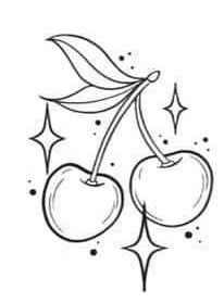 Cherry Tattoo With Sparkles, Cherry Patchwork Tattoo, Cherry Tattoo Placement Ideas, Cherry Wrist Tattoo, Cherry Coloring Page, Cherrys Tattoo Design, Cherry 8 Ball Tattoo, Disco Ball Cherry Tattoo, Minis Tatoos