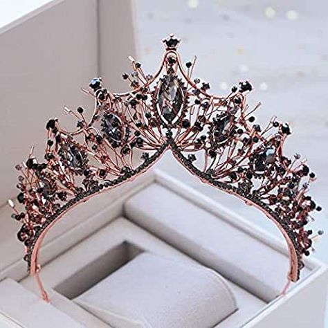 Amazon.com: tiara red black Prom Tiaras, Rose Gold Bride, Black Tiara, Crystal Bridal Jewelry Sets, Handmade Tiaras, Wedding Headwear, Crystal Crown Wedding, Rose Gold Crown, Crystal Bridal Tiaras