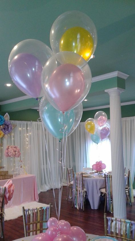 Pastel Rainbow And Unicorn Party, Pastel Color Centerpieces Birthday, Pastel Colored Birthday Party, Pastel Rainbow Party Centerpiece Ideas, Pastel Rainbow Table Decorations, Pastel Table Centerpieces, Pastel Party Decorations Classy, Pastel Centerpieces Birthday, Unicorn Party Centerpieces