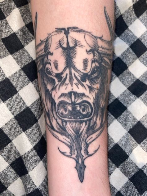 tattoo, bull, cow, tattoo ideas, inspo, men’s tattoo Cow Tattoo Ideas, Tattoo Bull, Bull Tattoo, Cow Tattoo, Bull Cow, S Tattoo, Sleeve Tattoos, Tatting, Tattoo Ideas