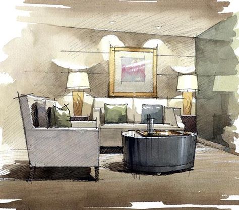 Sarah Cain Design: Rendering Styles Watercolor Interior, Croquis Architecture, Rendering Drawing, Interior Sketches, Interior Design Renderings, Drawing Interior, Interior Design Drawings, Interior Design Sketch, Interior Design Sketches