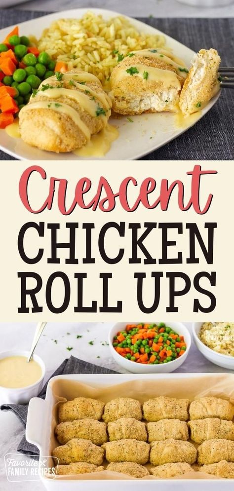 These Crescent Chicken Roll Ups are easy, made with pantry staples, and are so delicious! Even the pickiest of eaters will love this comfort food. There is something about the combination of a flaky roll, a savory chicken mixture, and creamy sauce on top that makes this meal totally irresistible. Pillsbury Crescent Chicken Roll Ups, Chicken Rolls With Potatoes, Chicken Rolls Crescent, Chicken And Crossant Recipes Roll Ups, Canned Chicken Roll Ups, Chicken And Crossant Recipes, Dinners To Make With Crescent Rolls, Chicken Cressant Roll Recipes, Crescent And Chicken Roll Ups