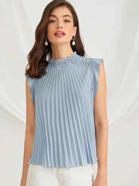 Pleated Fabric Top, Bardot Blouse, Trendy Dress Outfits, Ruffle Sleeve Blouse, Blouse Price, Pleated Blouse, Pleated Fabric, Women Blouses, Women Shirts Blouse