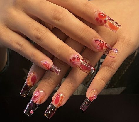 Nails Y2k, Floral Nail Designs, Long Square Acrylic Nails, Jelly Nails, Nail Jewelry, Square Acrylic Nails, Dream Nails, Funky Nails, Fire Nails