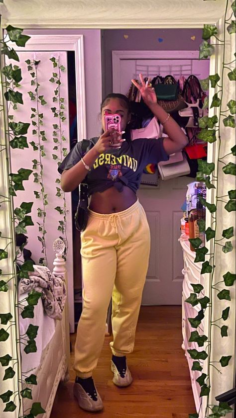 yellow sweatpants outfit black girl | yellow sweatpants outfit | yellow outfit black girl | black girl outfit inspo | outfit inspo | yeezy 700 V3 outfit | yeezy 700 V3 outfit black girl | safflower yeezy 700 V3 outfit | safflower yeezy 700 V3 outfit black girl | 700v3 Outfit, Yeezy 700v3 Outfit, Yellow Sweatpants Outfit, 700 V3 Outfit, Yeezy 700 V3 Outfit, Sweatpants Outfit Black, Therapy Vision Board, Yellow Sweatpants, What I Want In Life