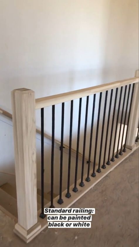 Dark Stair Railing Light Floors, Balcony Railing Indoor, Indoor Bannister Ideas, Diy Indoor Stair Railing, Indoor Handrails For Stairs, Hallway Railing Ideas, Stair Banisters And Railings, Railing Makeover Diy, Landing Railing Ideas