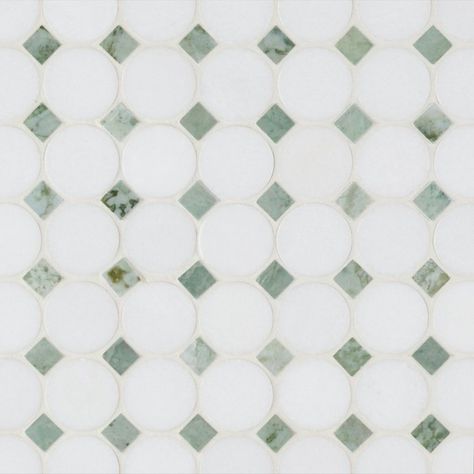 Maverick Green Thassos Polished Mosaic Small Spa Like Master Bath, White And Green Tile Bathroom, Calcutta Shower Tile, Blue And Green Shower Tile, 2 Backsplashes In Kitchen, Mosaic Green Tile, Yellow Bathroom Floor, Mcm Bathroom Floor Tile, Green Hex Tile Bathroom