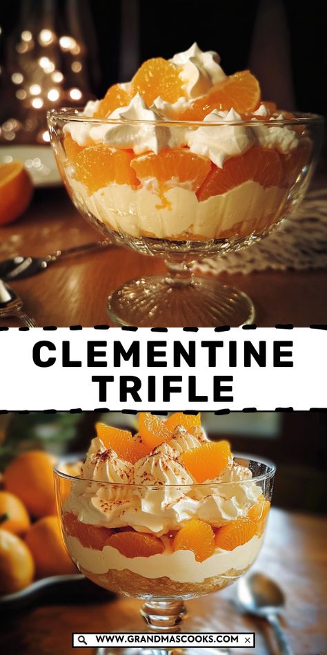 Brighten up your holiday spread with this refreshing Clementine Trifle! Layers of citrusy clementines, fluffy whipped cream, and cake come together to create a vibrant and delicious dessert perfect for any celebration. Light Christmas Desserts, Light Christmas Dessert, Festive Desserts, Vegetarian Cake, Vanilla Whipped Cream, Holiday Dessert, Trifle, Holiday Desserts, Christmas Desserts