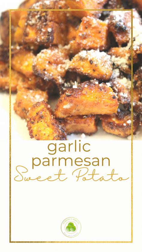 Garlic Parmesan Sweet Potatoes, Parmesan Sweet Potatoes, Baked Potato Recipes, Breakfast Hash, Cubed Potatoes, Dinner This Week, Best Food Ever, Garlic Parmesan, So Yummy